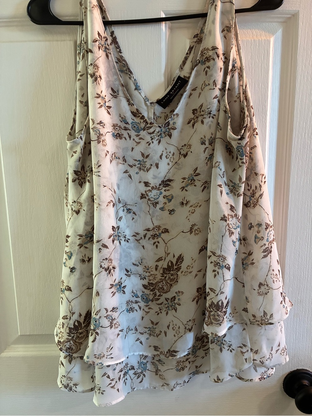 Lane Bryant Size 16 Floral Cold Shoulder Blouse Ivory Blue Brown